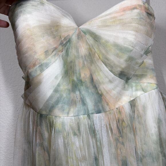 Jenny Yoo Collection 10 Annabelle Print Maxi Dress Ivory Sage Watercolor Pleated - Picture 4 of 12